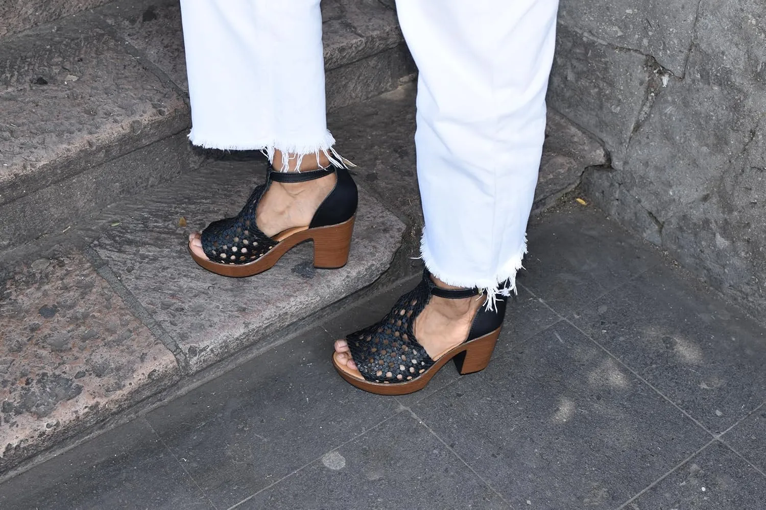 Macarena Collection Women's Flatform Wedge Casual Sandal Handmade Woven Leather Block Heel Sandals for Women - Mexican Artisan Crafted Style 4350