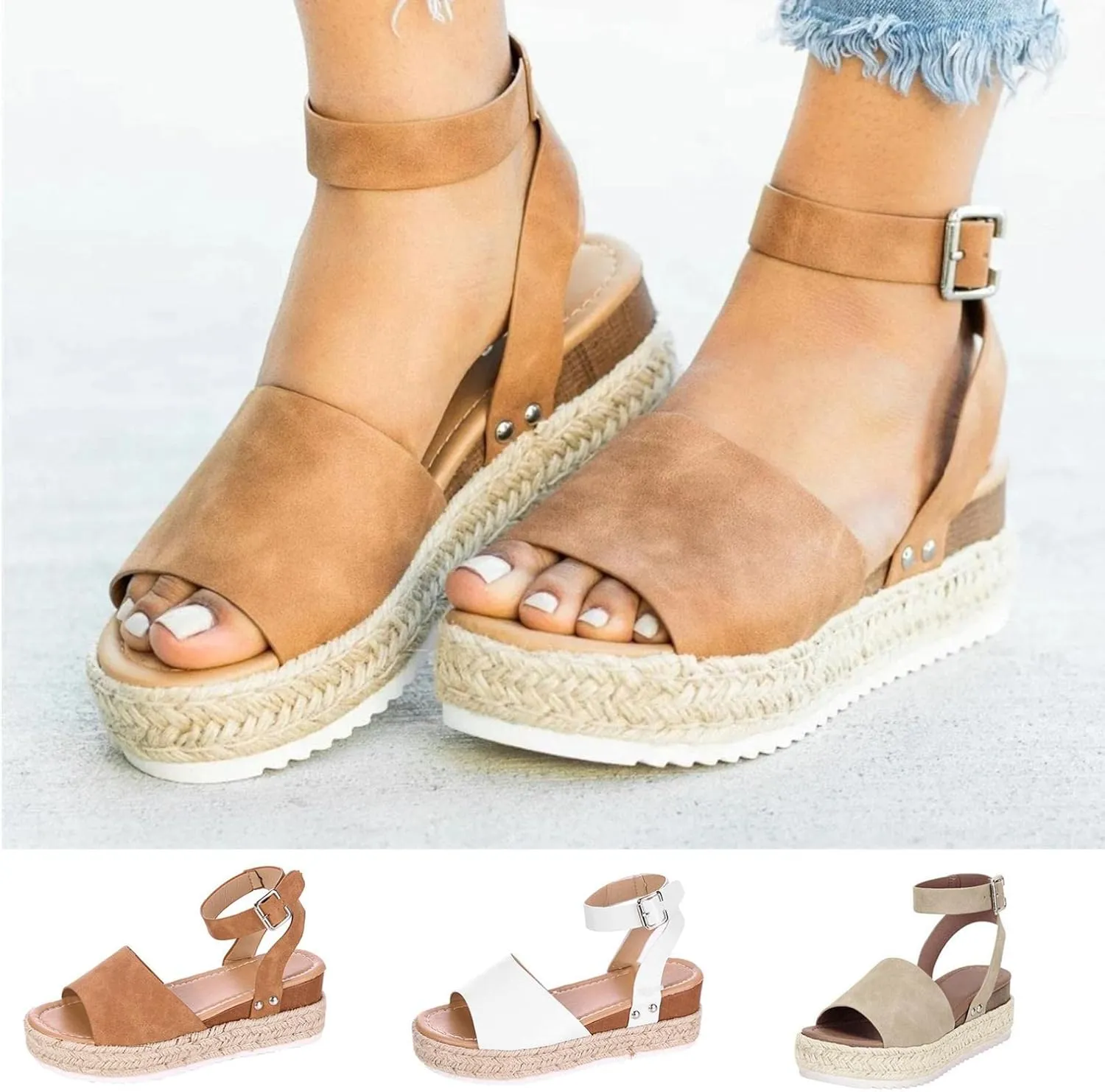 Masbird Wedge Sandals for Women Casual Summer Womens Sandals Wedges Platform High Ankle Strappy Open Toe Summer Beach Sandals