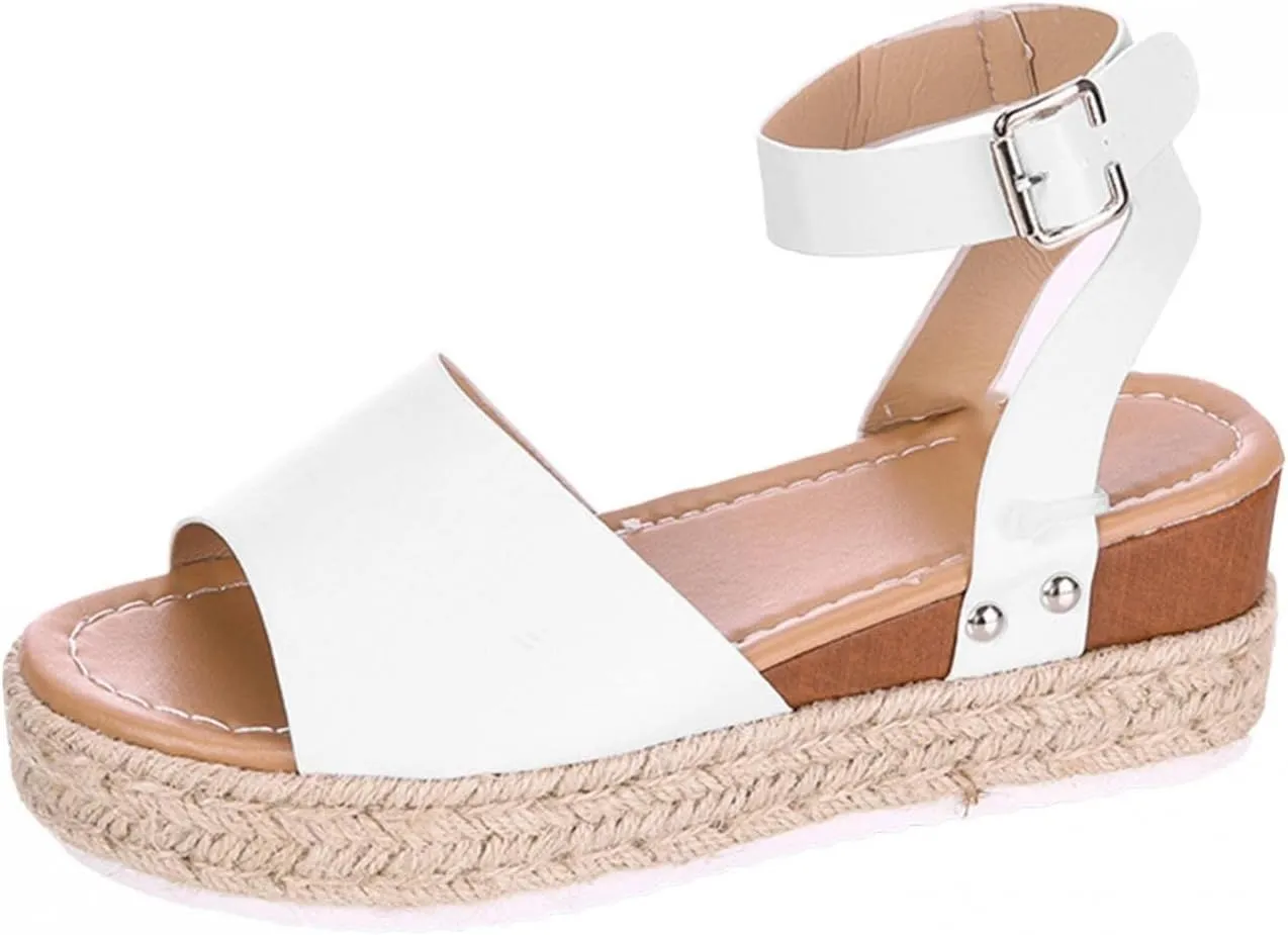 Masbird Wedge Sandals for Women Casual Summer Womens Sandals Wedges Platform High Ankle Strappy Open Toe Summer Beach Sandals