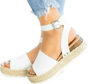 Masbird Wedge Sandals for Women Casual Summer Womens Sandals Wedges Platform High Ankle Strappy Open Toe Summer Beach Sandals
