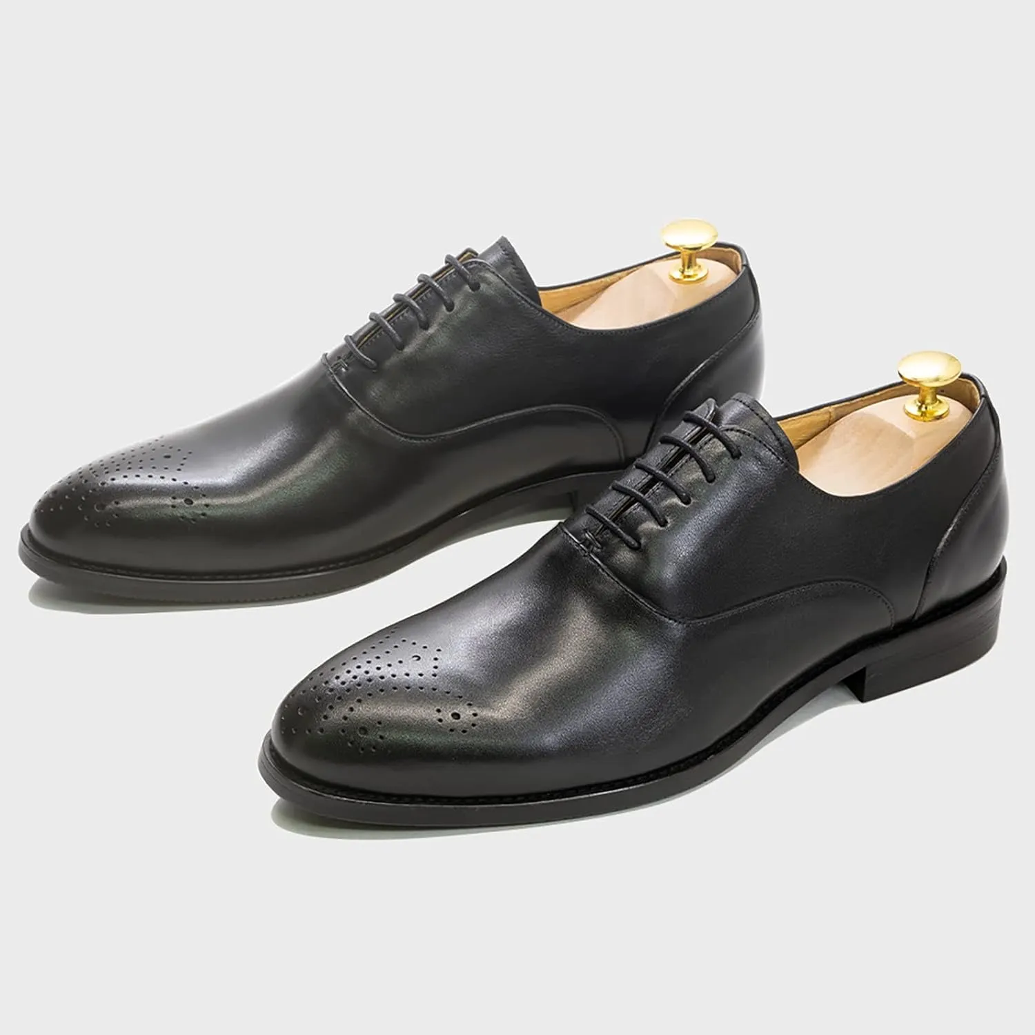 Men Leather Lace Up Derbys Classic Work Oxfords Office Formal Wedding Dress Formal Shoes Breathable,Black-46