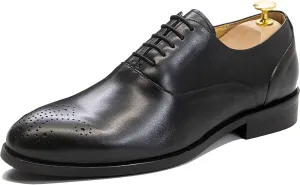 Men Leather Lace Up Derbys Classic Work Oxfords Office Formal Wedding Dress Formal Shoes Breathable,Black-46
