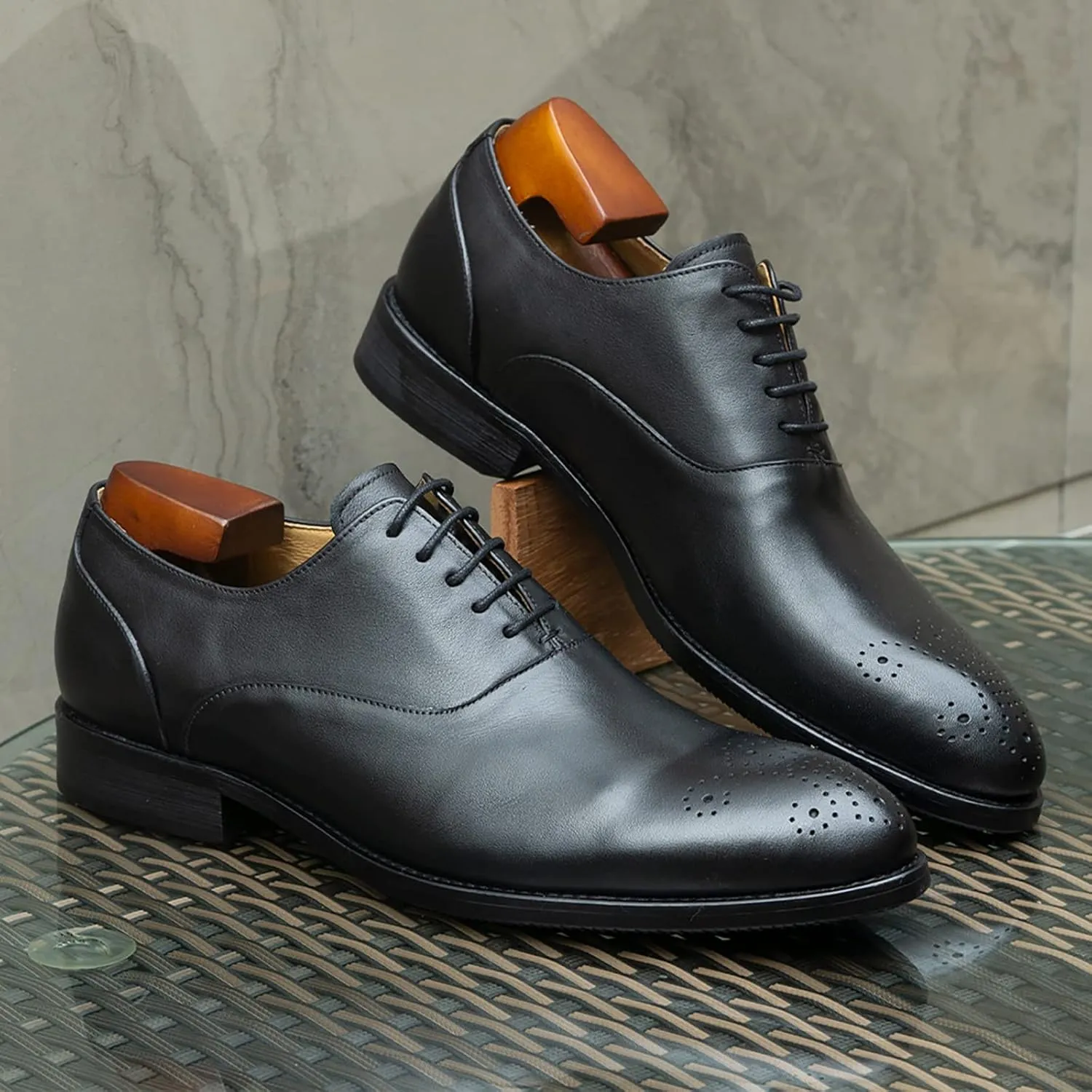 Men Leather Lace Up Derbys Classic Work Oxfords Office Formal Wedding Dress Formal Shoes Breathable,Black-46