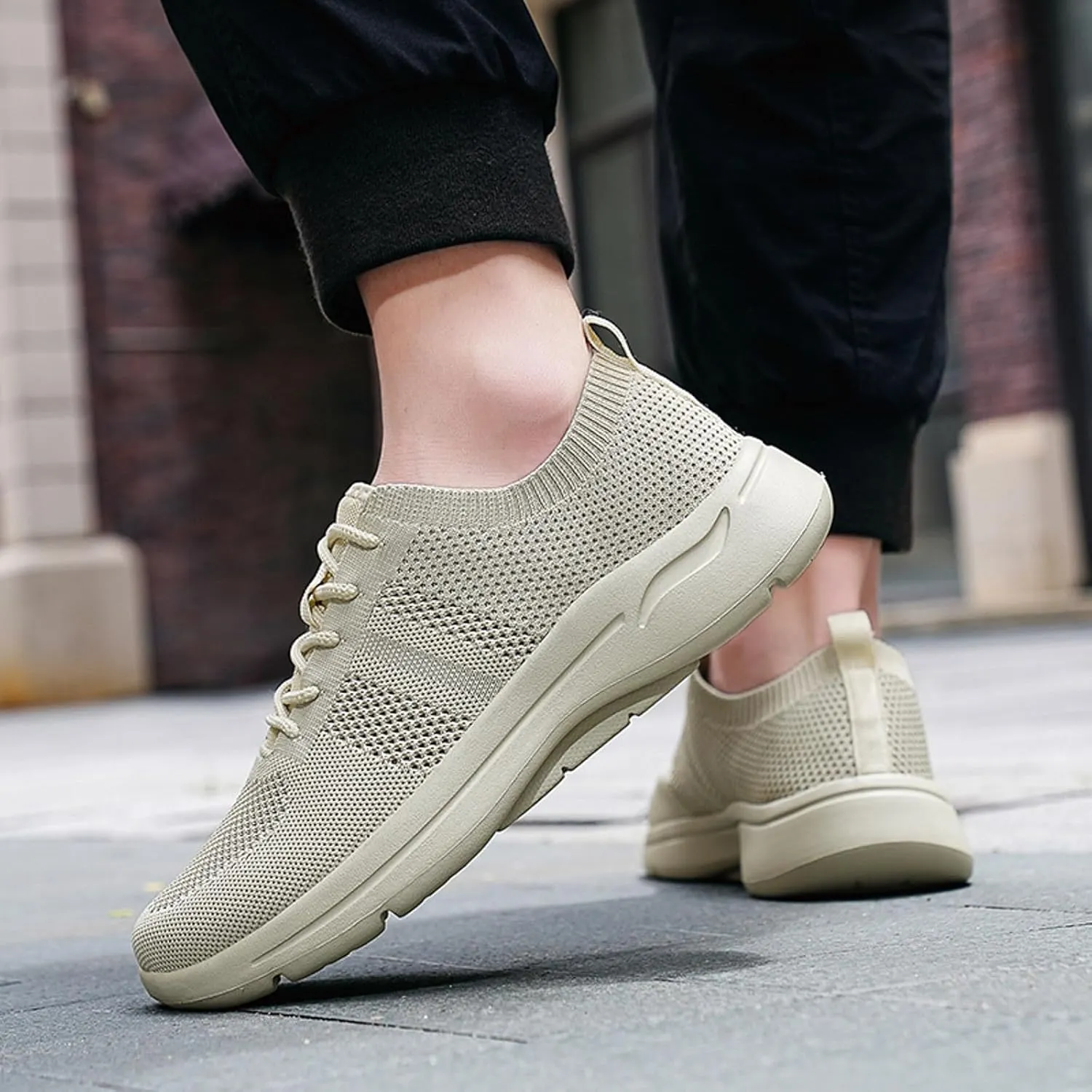 Men's Breathable Stretch Workout Shoes Lace Up Comfortable Light-Weight Shoe Athletic Fashion Sneakers for Men