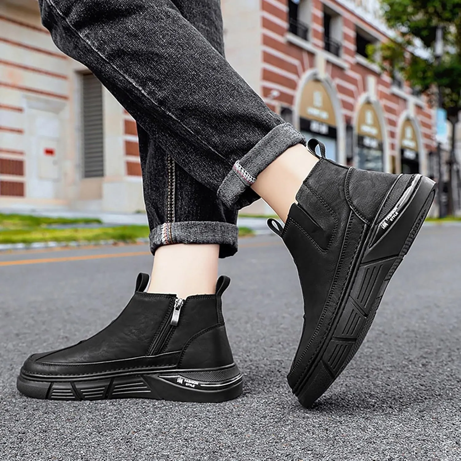 Mens Casual Leather Shoes Men Water Proof Non Slip Breathable Comfortable Side Zipper Leisure Sport Ankle Boots