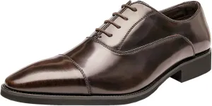 Mens Classic Formal Oxford Shoes, Italian Luxury Leather Tuxedo Wedding Business Dress Shoes Round Toe Block Heel Elegant Slip On Formal