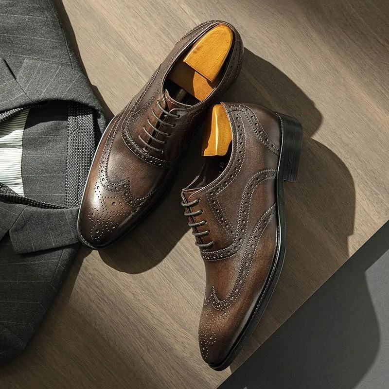Men's Classic Lace-up Formal Oxfords Fashion Carved Lace Up Leather Low Heels Dress Shoes for Business & Formal