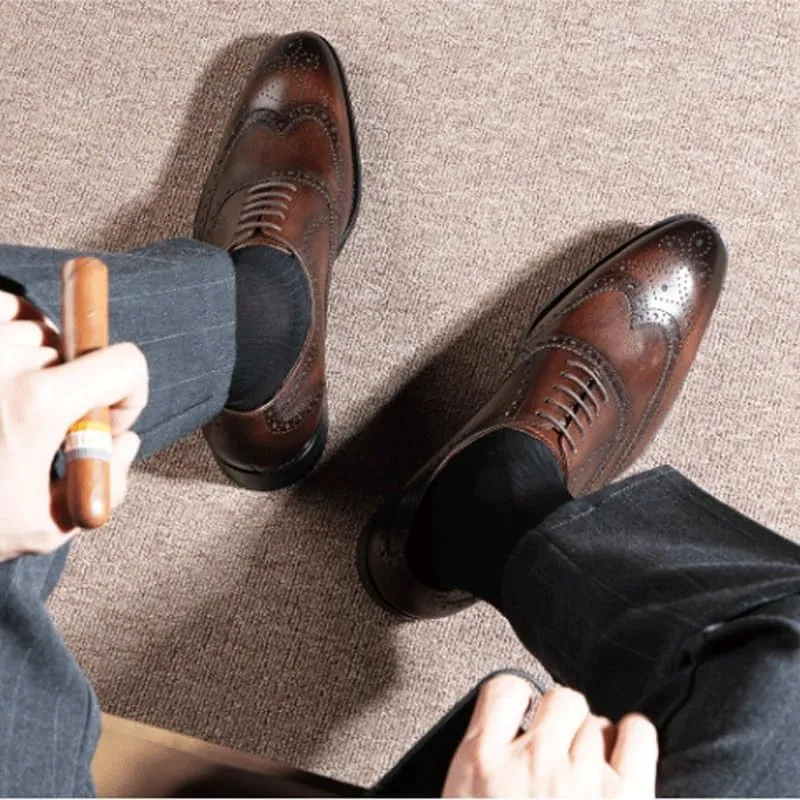 Men's Classic Lace-up Formal Oxfords Fashion Carved Lace Up Leather Low Heels Dress Shoes for Business & Formal