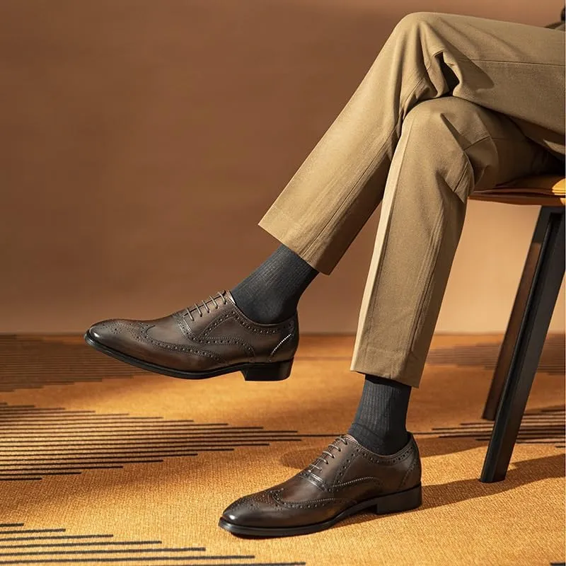 Men's Classic Lace-up Formal Oxfords Fashion Carved Lace Up Leather Low Heels Dress Shoes for Business & Formal