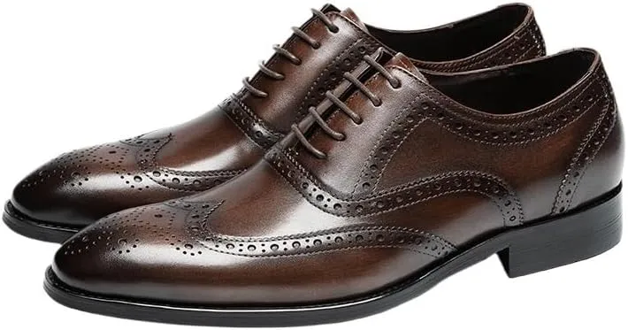 Men's Classic Lace-up Formal Oxfords Fashion Carved Lace Up Leather Low Heels Dress Shoes for Business & Formal