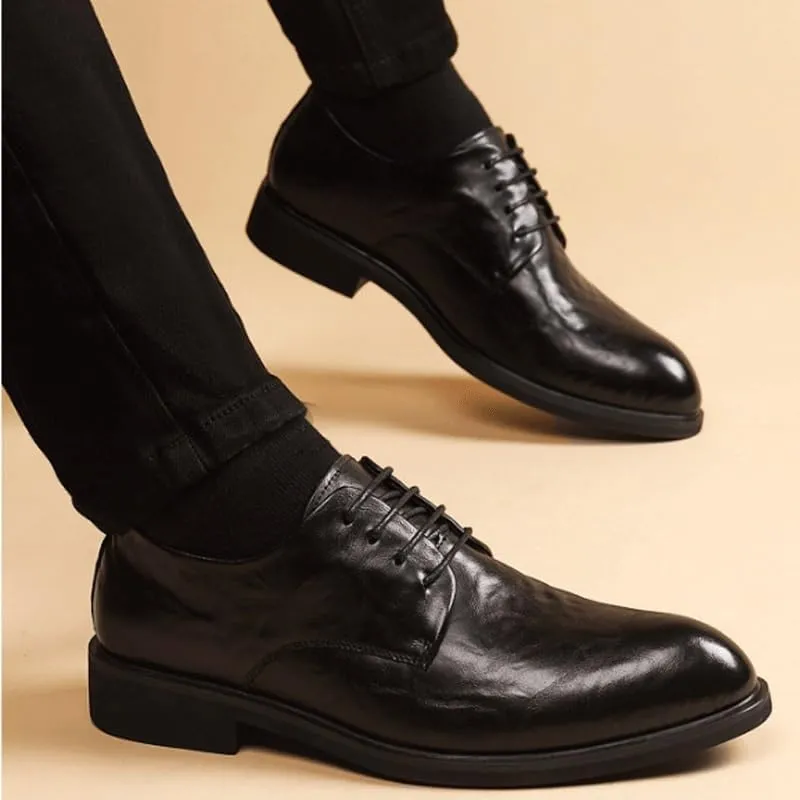 Men's Classic Lace-up Formal Oxfords Slip On Pointed Toe Classic Formal Business Shoes Mens Genuine Leather Dress Shoes