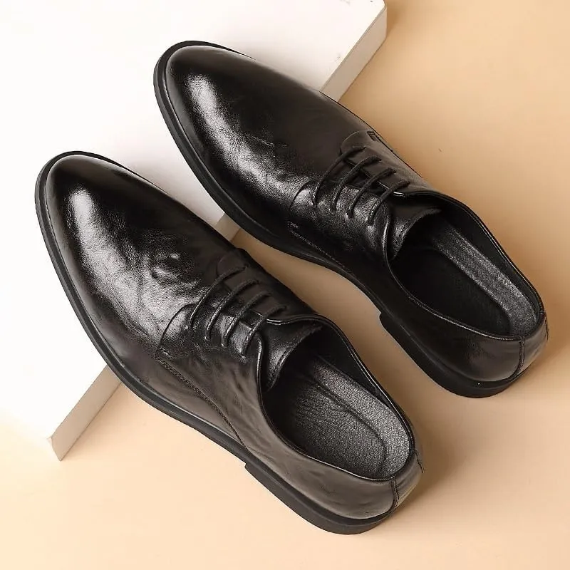 Men's Classic Lace-up Formal Oxfords Slip On Pointed Toe Classic Formal Business Shoes Mens Genuine Leather Dress Shoes