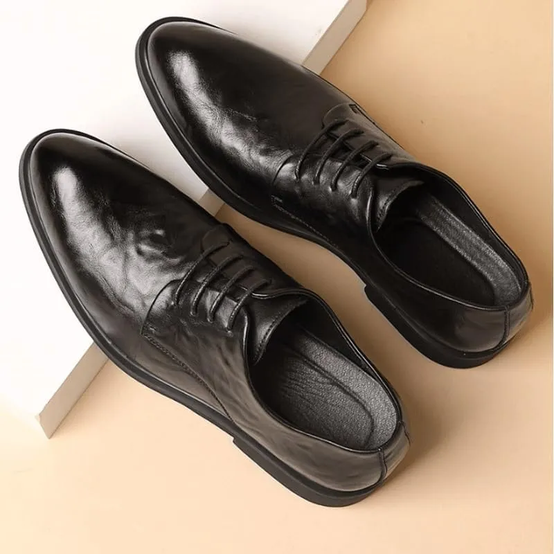 Men's Classic Lace-up Formal Oxfords Slip On Pointed Toe Classic Formal Business Shoes Mens Genuine Leather Dress Shoes