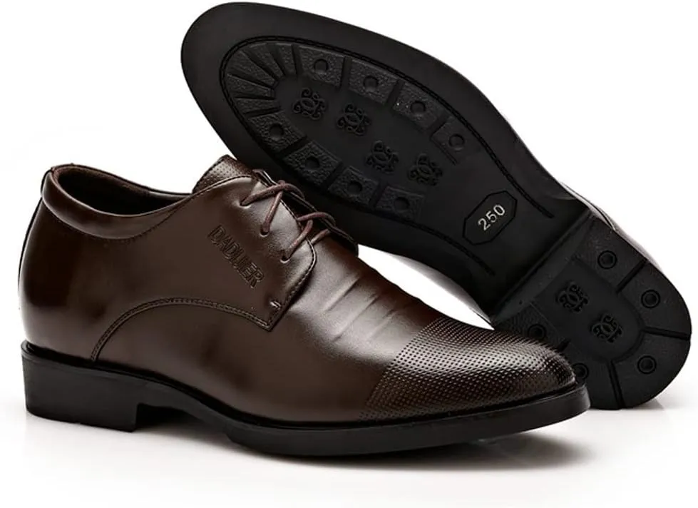 Men's Elevator Shoes 2" Taller Lace up Faux Leather Formal Oxford Dress Footwear Removable Invisible Height Increasing Insole Formal Men