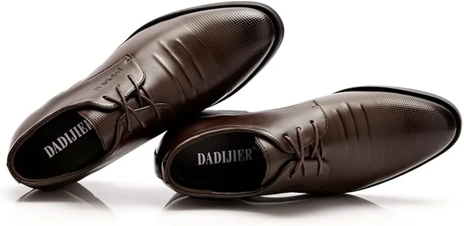 Men's Elevator Shoes 2" Taller Lace up Faux Leather Formal Oxford Dress Footwear Removable Invisible Height Increasing Insole Formal Men