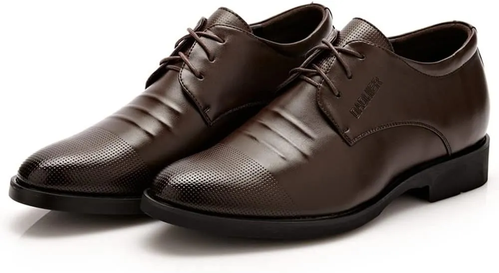 Men's Elevator Shoes 2" Taller Lace up Faux Leather Formal Oxford Dress Footwear Removable Invisible Height Increasing Insole Formal Men