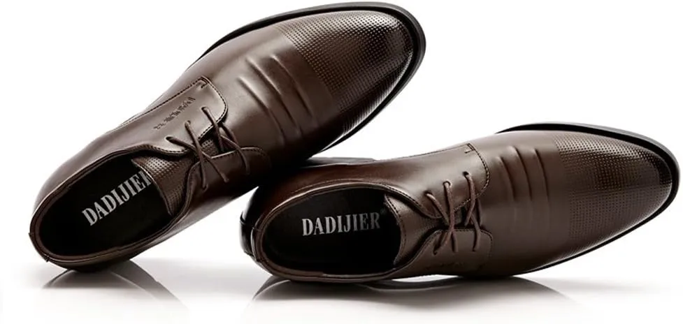 Men's Elevator Shoes 2" Taller Lace up Faux Leather Formal Oxford Dress Footwear Removable Invisible Height Increasing Insole Formal Men