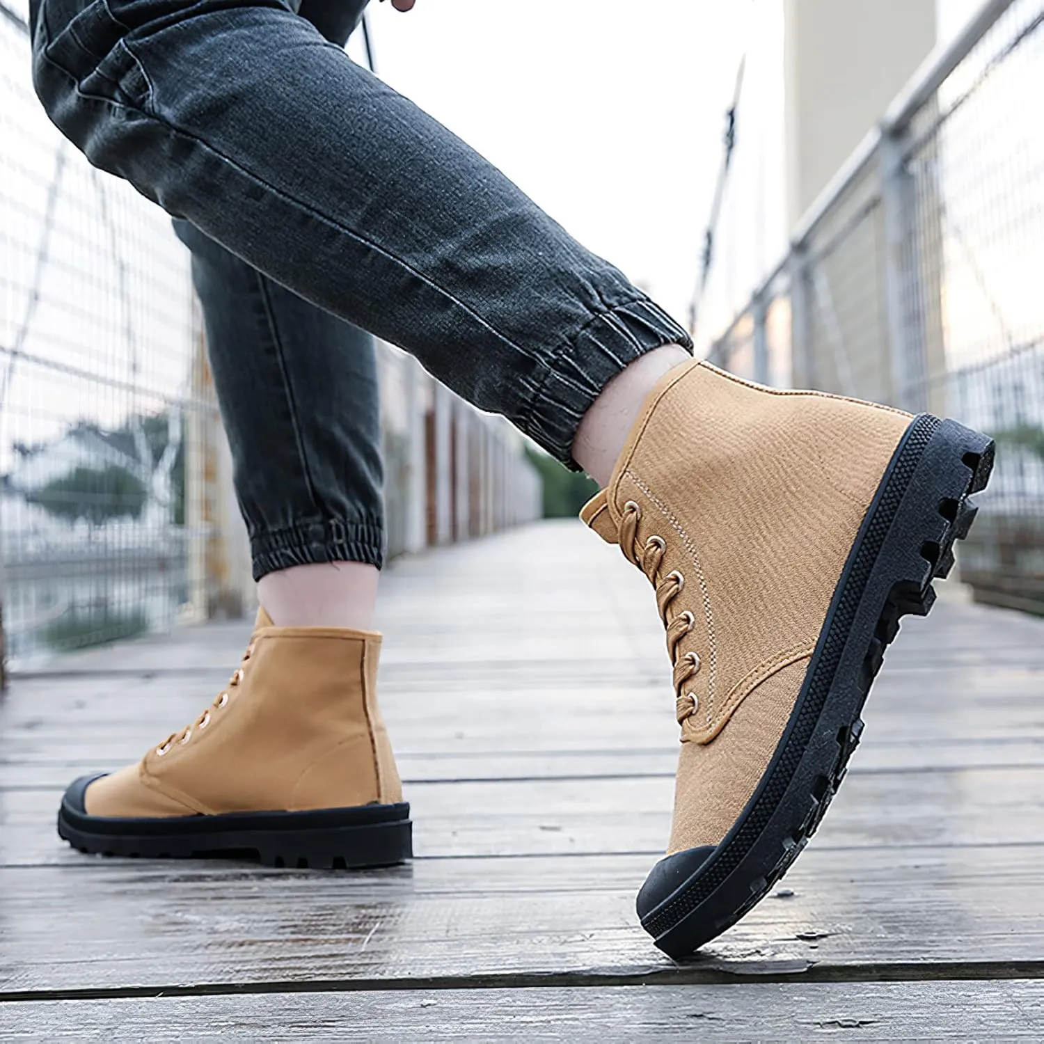 Men's Fashion Ankle High/Mid Calf Desert Boots Lace-Up Outdoor Canvas Shoes