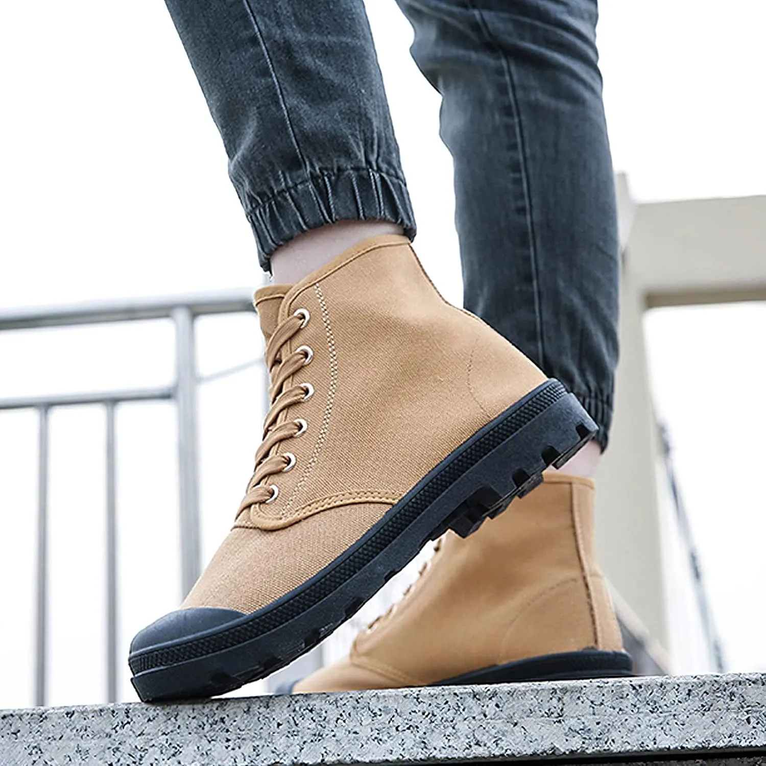 Men's Fashion Ankle High/Mid Calf Desert Boots Lace-Up Outdoor Canvas Shoes