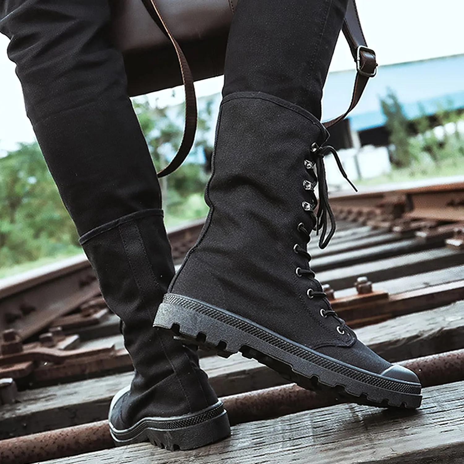Men's Fashion Ankle High/Mid Calf Desert Boots Lace-Up Outdoor Canvas Shoes