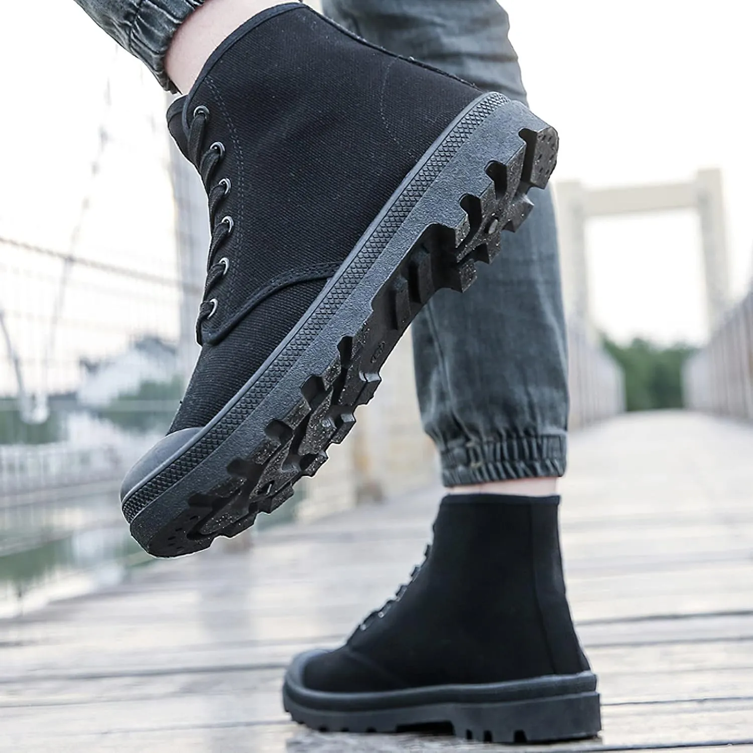 Men's Fashion Ankle High/Mid Calf Desert Boots Lace-Up Outdoor Canvas Shoes