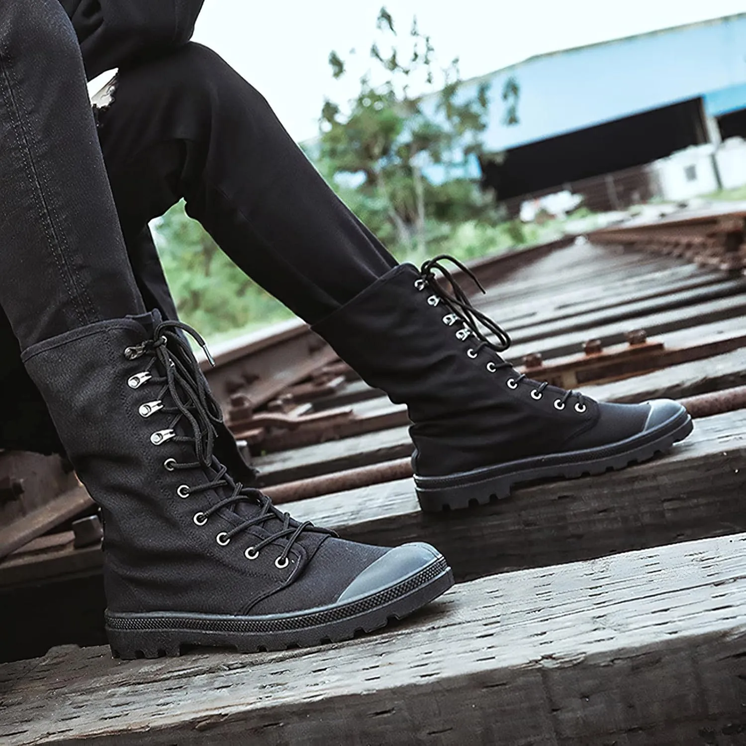 Men's Fashion Ankle High/Mid Calf Desert Boots Lace-Up Outdoor Canvas Shoes