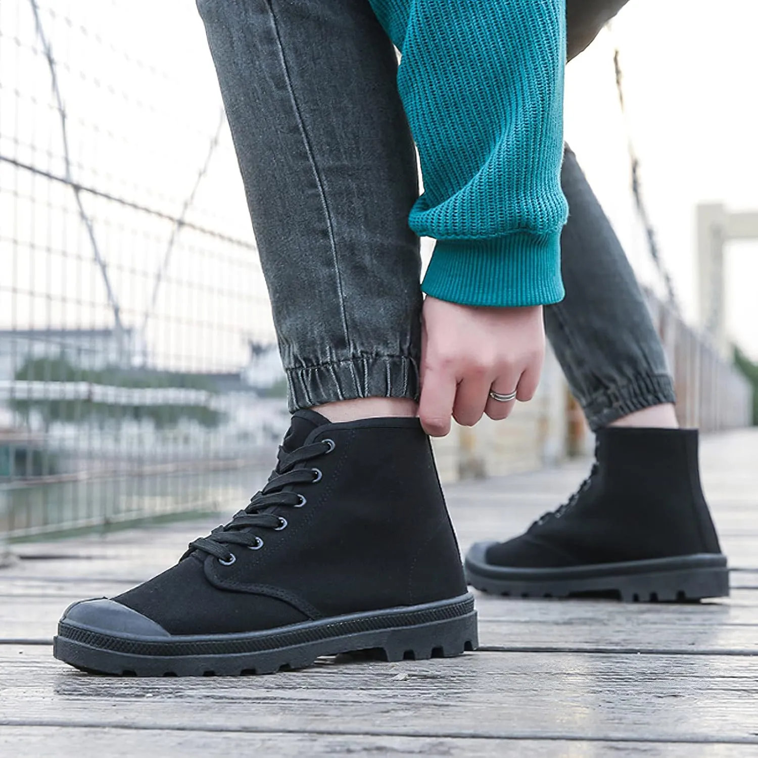 Men's Fashion Ankle High/Mid Calf Desert Boots Lace-Up Outdoor Canvas Shoes