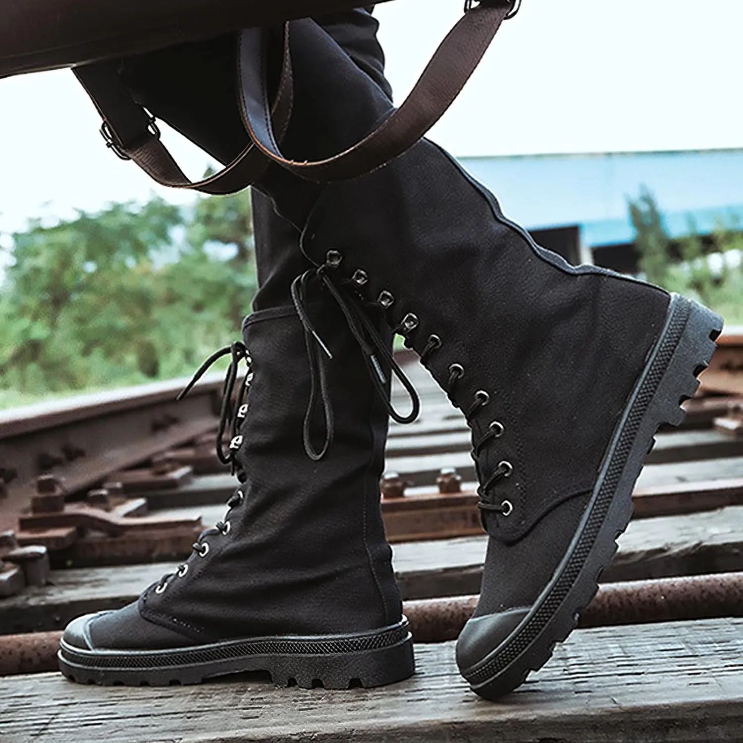 Men's Fashion Ankle High/Mid Calf Desert Boots Lace-Up Outdoor Canvas Shoes