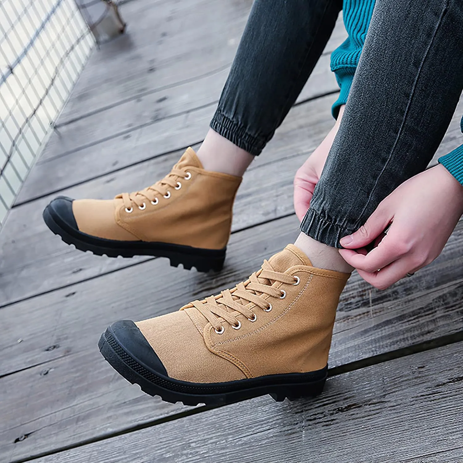 Men's Fashion Ankle High/Mid Calf Desert Boots Lace-Up Outdoor Canvas Shoes