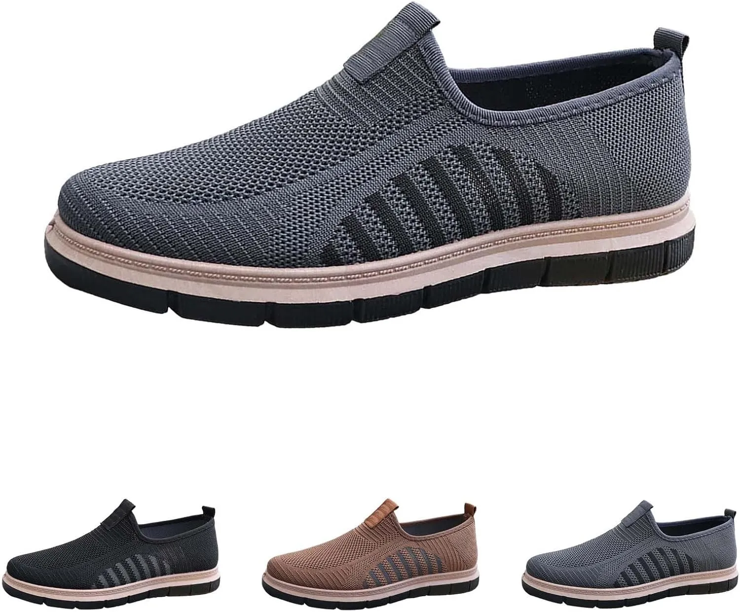 Mens Flat Sneakers Solid Color Casual Breathable Soft Slip-on Walking Running Shoes Comfortable Tennis Shoes Non Slip Summer Spring Mens Sneakers