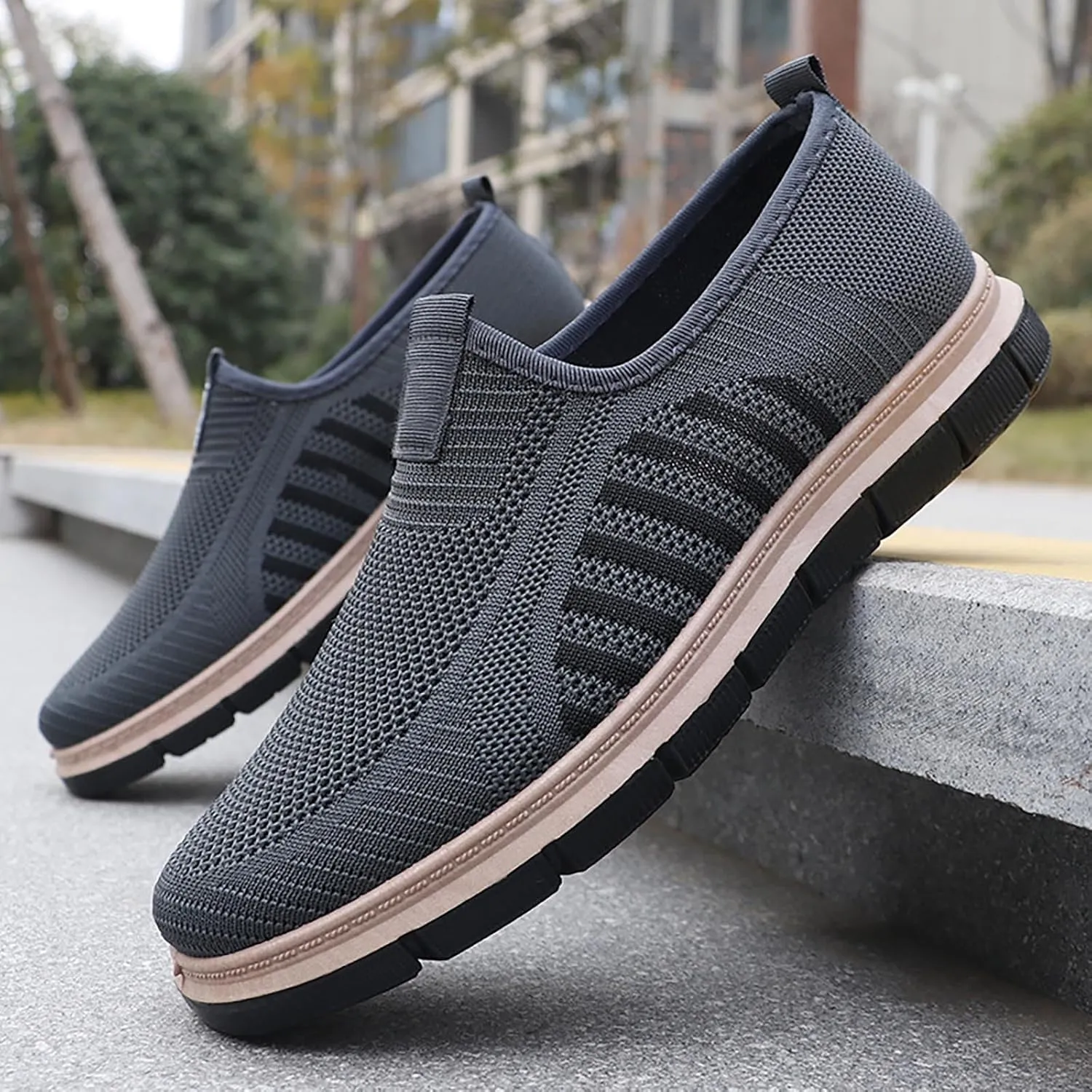 Mens Flat Sneakers Solid Color Casual Breathable Soft Slip-on Walking Running Shoes Comfortable Tennis Shoes Non Slip Summer Spring Mens Sneakers