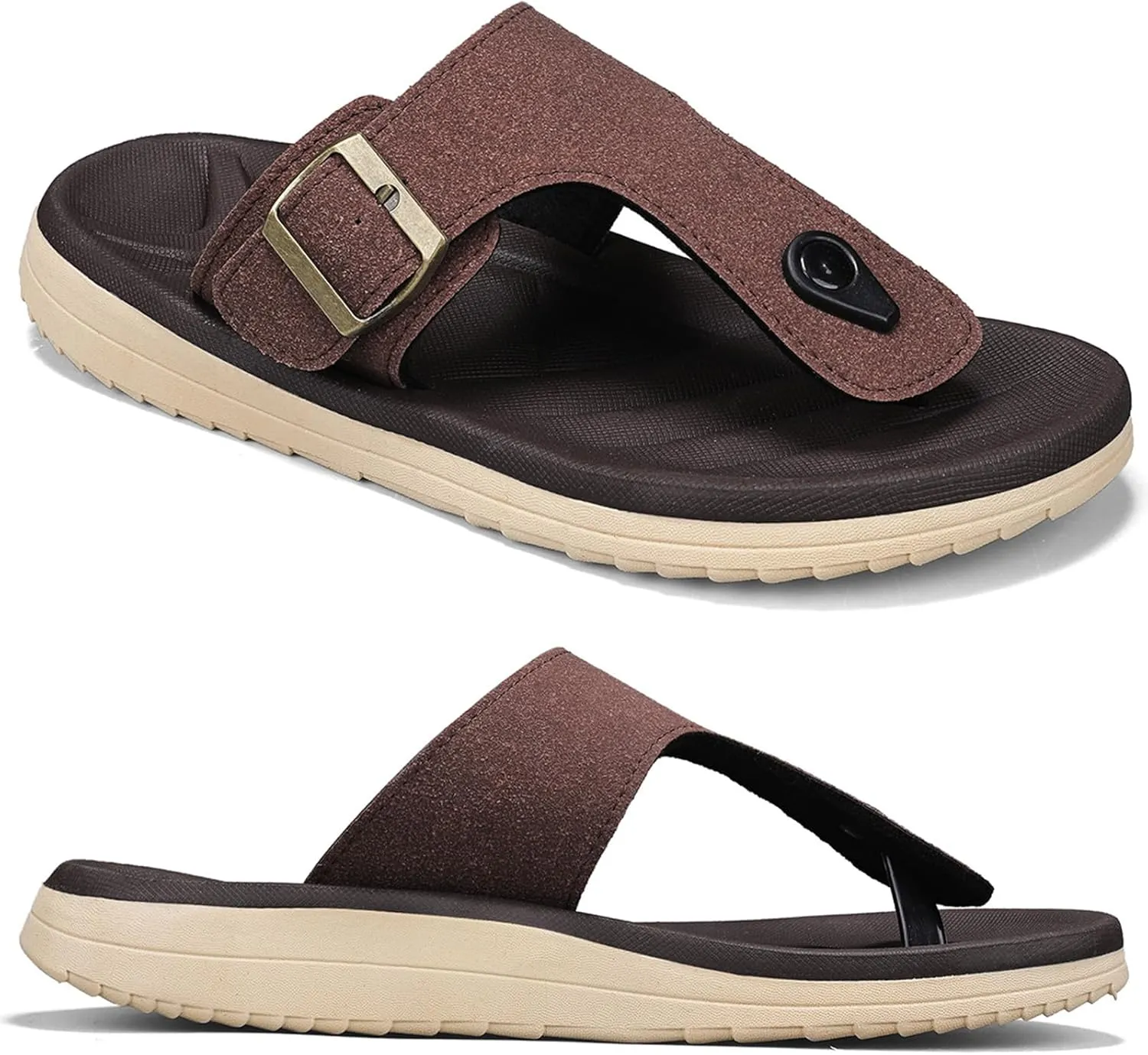 Mens Flip Flops Arch Support Sandals with Adjustable Buckle Straps Thick Athletic Cushion Sport Slides for Man Non-Slip Mens Beach Slipper Lightweight & Soft Comfort Fit