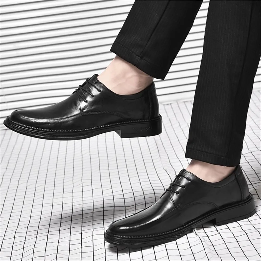 Mens Formal Shoes Fashion Lace Up Business Breathable Calfskin Leather Business Tuxedo Wedding Non Slip Low Top Anti-Slip Formal