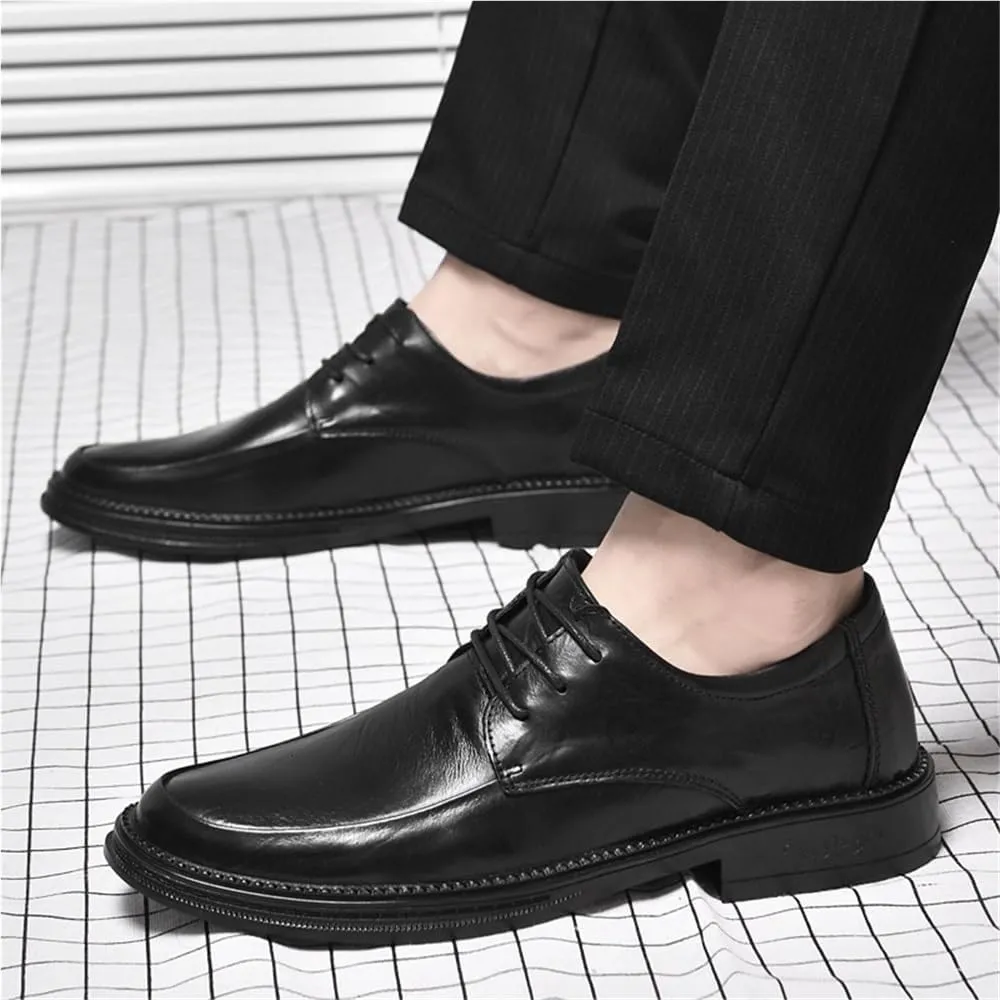 Mens Formal Shoes Fashion Lace Up Business Breathable Calfskin Leather Business Tuxedo Wedding Non Slip Low Top Anti-Slip Formal