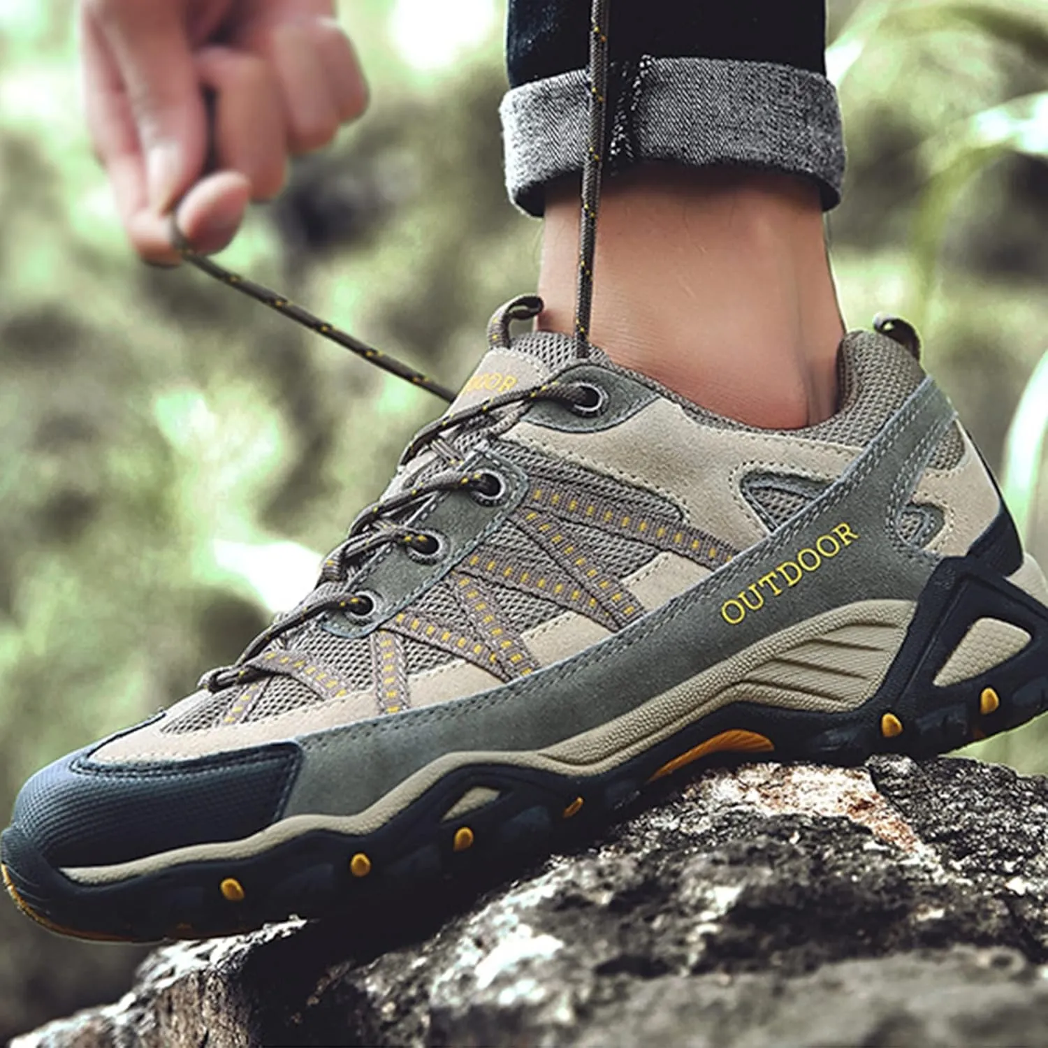 Mens Hiking Shoes Outdoor Walking Travel Sneakers Anti-Slip Low Top Soft Bottom Trail Running Trainers