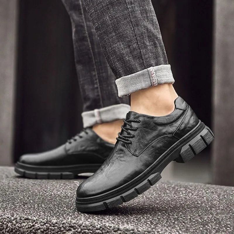 Men's Leather Formal Business Oxford Dress Shoes Lace-Up Anti-Slip Formal Duty Work Shoes