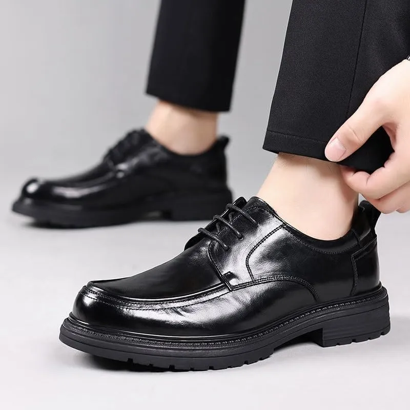 Men's Leather Platform Formal Derby Shoes Formal Oxford Slip On Dress Shoes Flat Penny Shoes for Dating Business Party