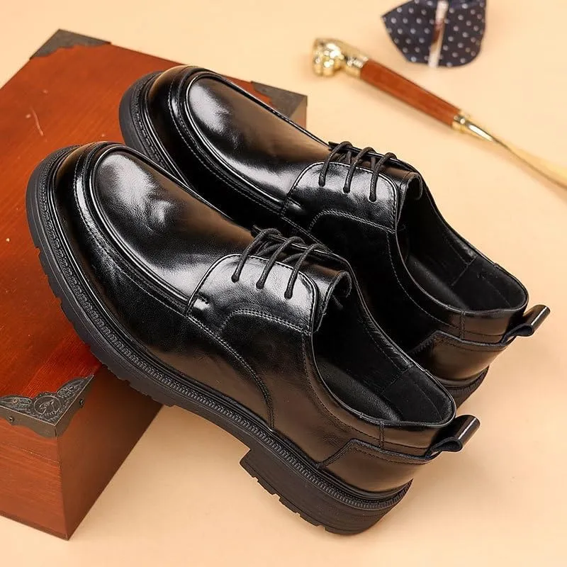 Men's Leather Platform Formal Derby Shoes Formal Oxford Slip On Dress Shoes Flat Penny Shoes for Dating Business Party