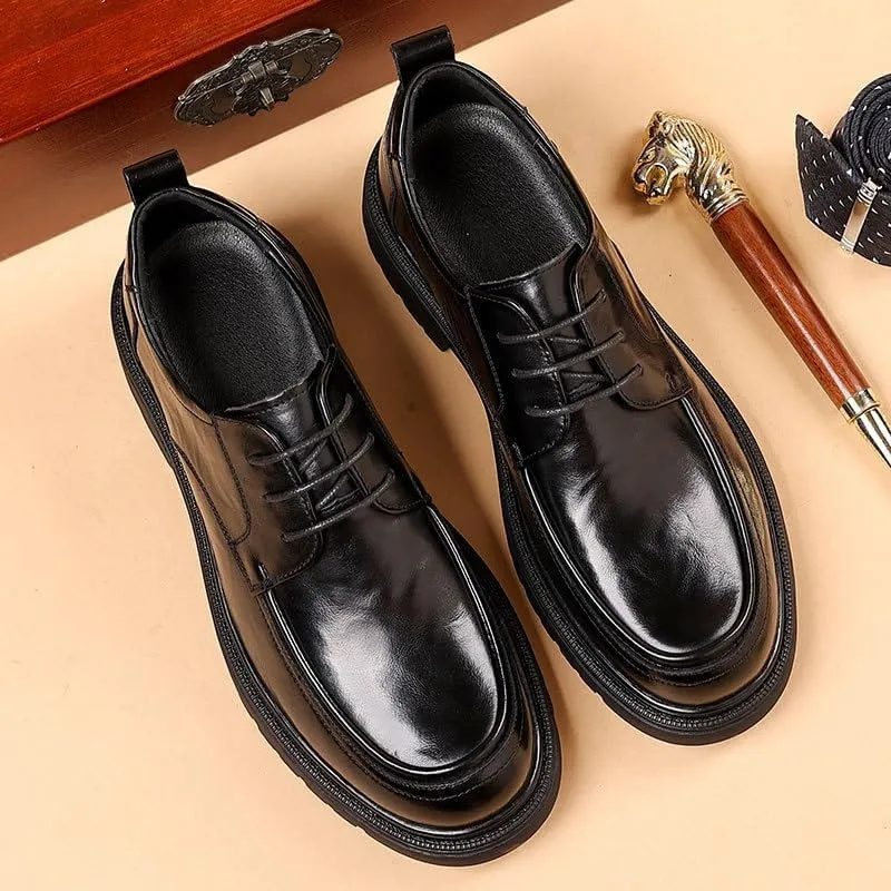 Men's Leather Platform Formal Derby Shoes Formal Oxford Slip On Dress Shoes Flat Penny Shoes for Dating Business Party