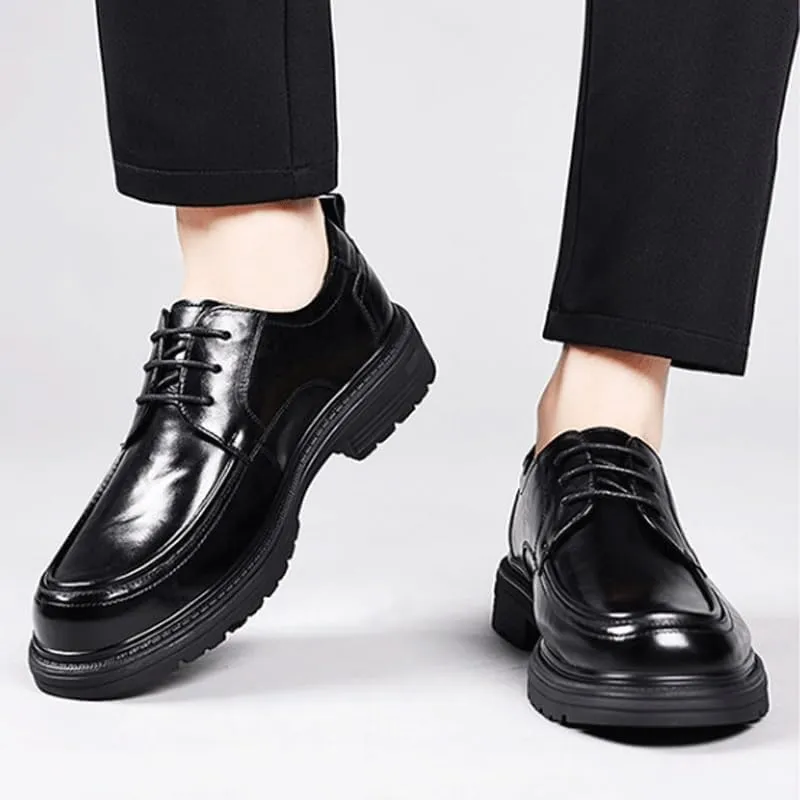 Men's Leather Platform Formal Derby Shoes Formal Oxford Slip On Dress Shoes Flat Penny Shoes for Dating Business Party