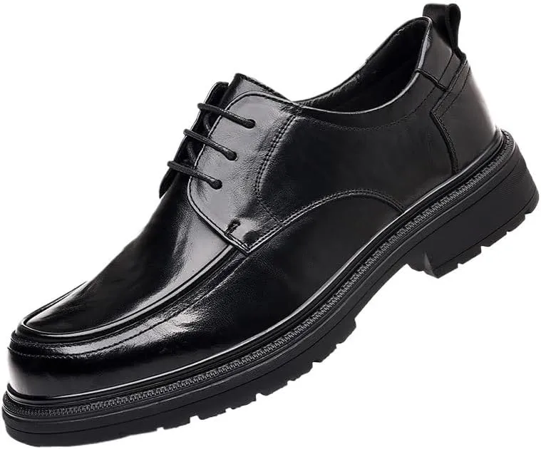 Men's Leather Platform Formal Derby Shoes Formal Oxford Slip On Dress Shoes Flat Penny Shoes for Dating Business Party