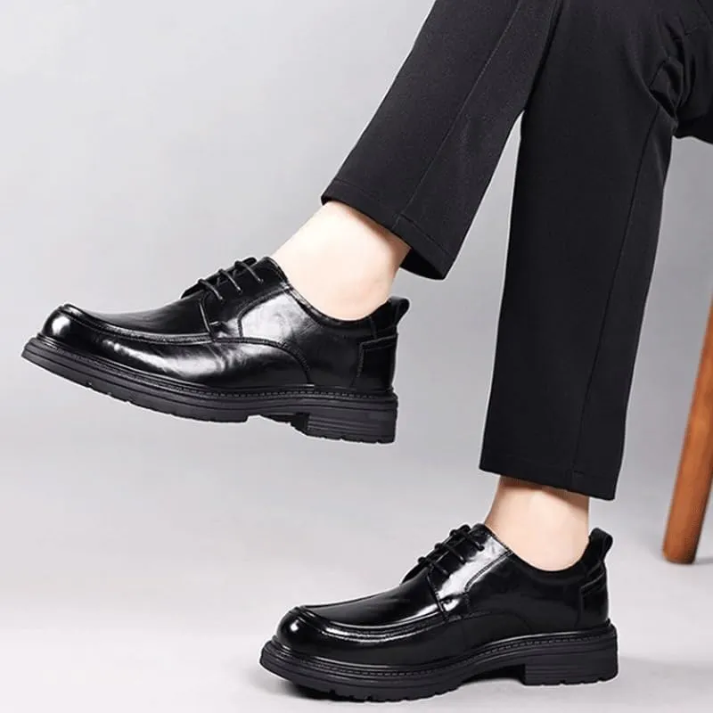 Men's Leather Platform Formal Derby Shoes Formal Oxford Slip On Dress Shoes Flat Penny Shoes for Dating Business Party
