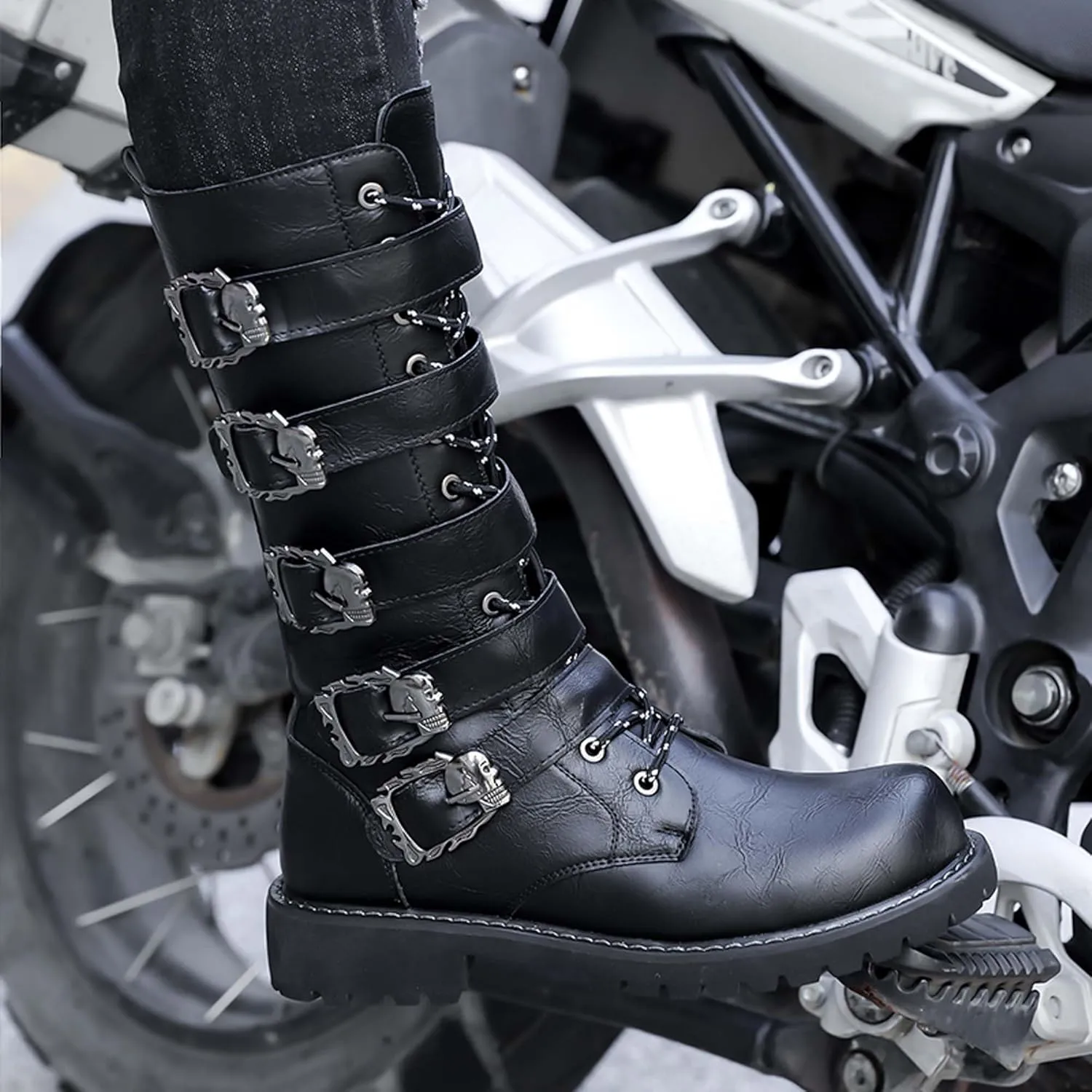 Men's Motorcycle Boots Black Tall Boots Waterproof Leather Motorcycle Riding Boots Men's Black Motorcycle Boots