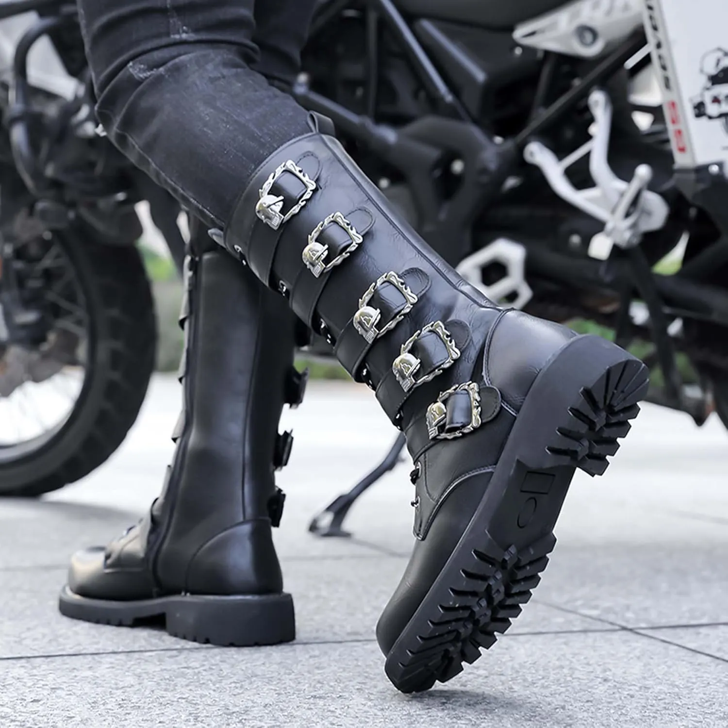 Men's Motorcycle Boots Black Tall Boots Waterproof Leather Motorcycle Riding Boots Men's Black Motorcycle Boots