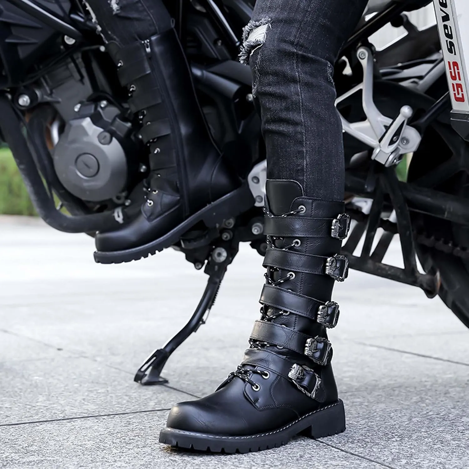Men's Motorcycle Boots Black Tall Boots Waterproof Leather Motorcycle Riding Boots Men's Black Motorcycle Boots