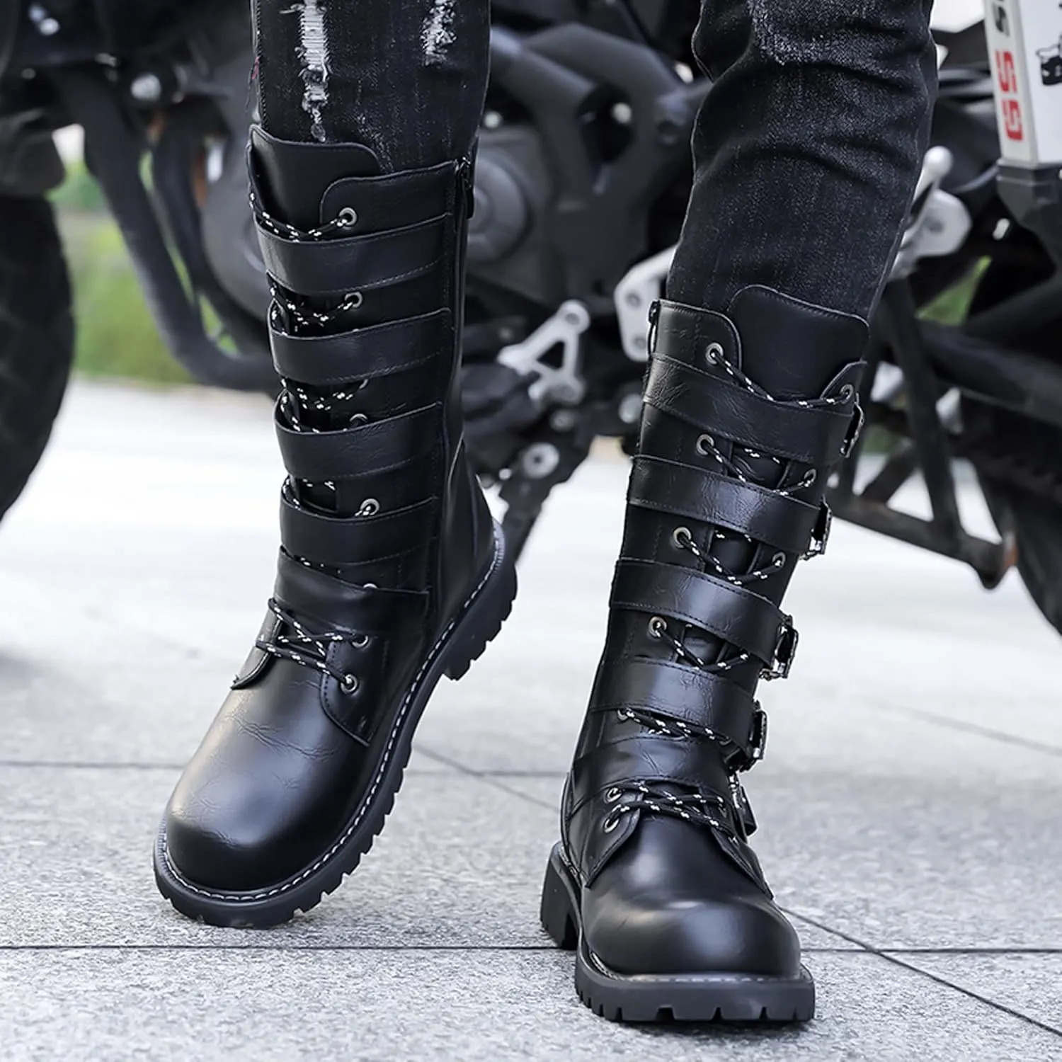 Men's Motorcycle Boots Black Tall Boots Waterproof Leather Motorcycle Riding Boots Men's Black Motorcycle Boots