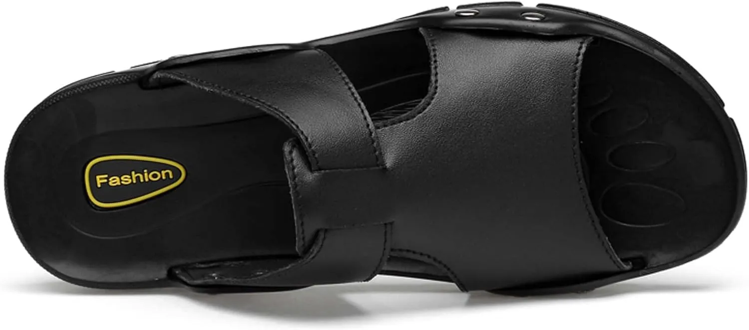 Men's Slide Sandals,Men's Beach Sandals, Men's Indoor/Outdoor Sandal Slippers，Premium Leather Slides, Comfort Fit