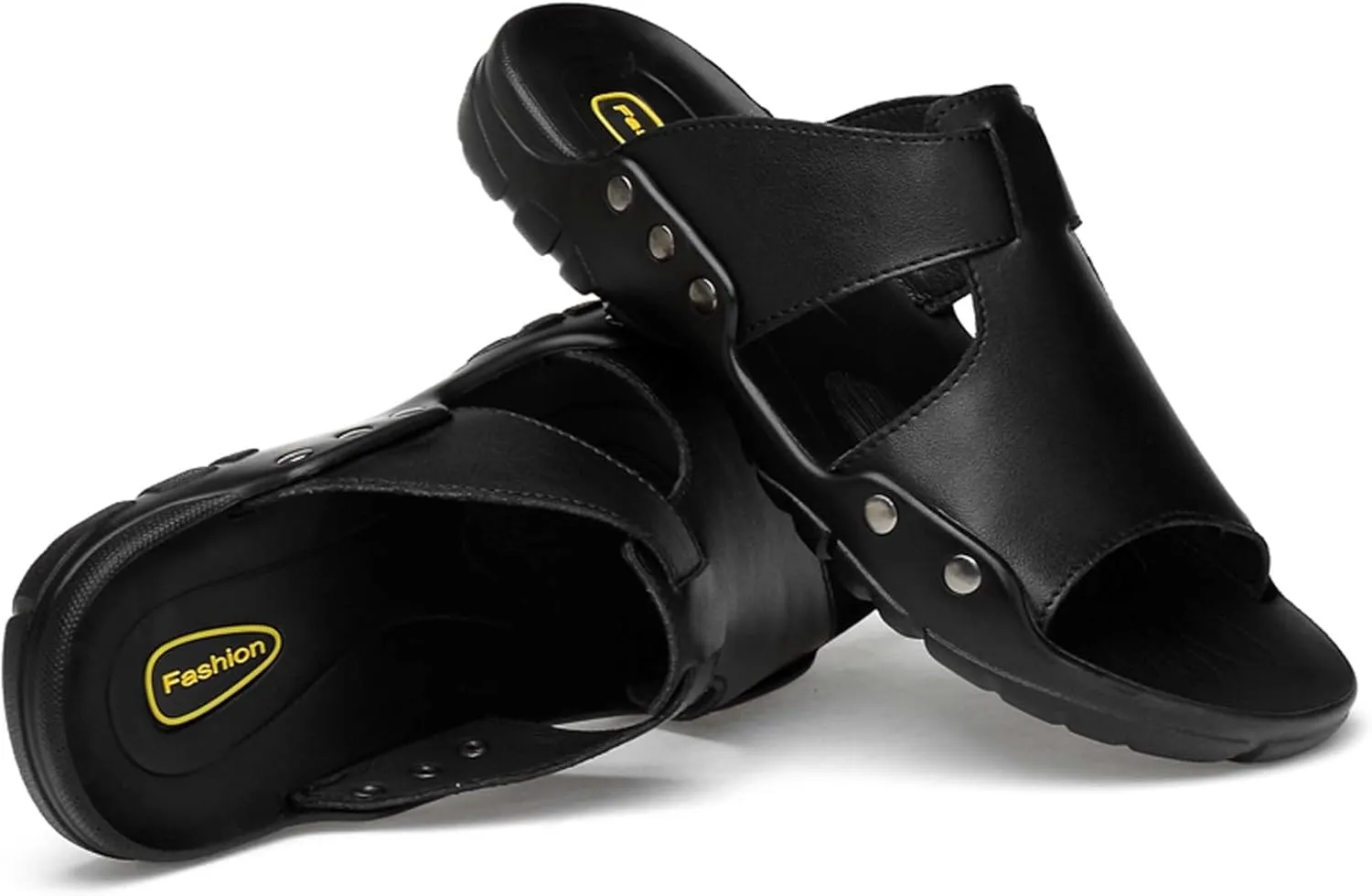 Men's Slide Sandals,Men's Beach Sandals, Men's Indoor/Outdoor Sandal Slippers，Premium Leather Slides, Comfort Fit