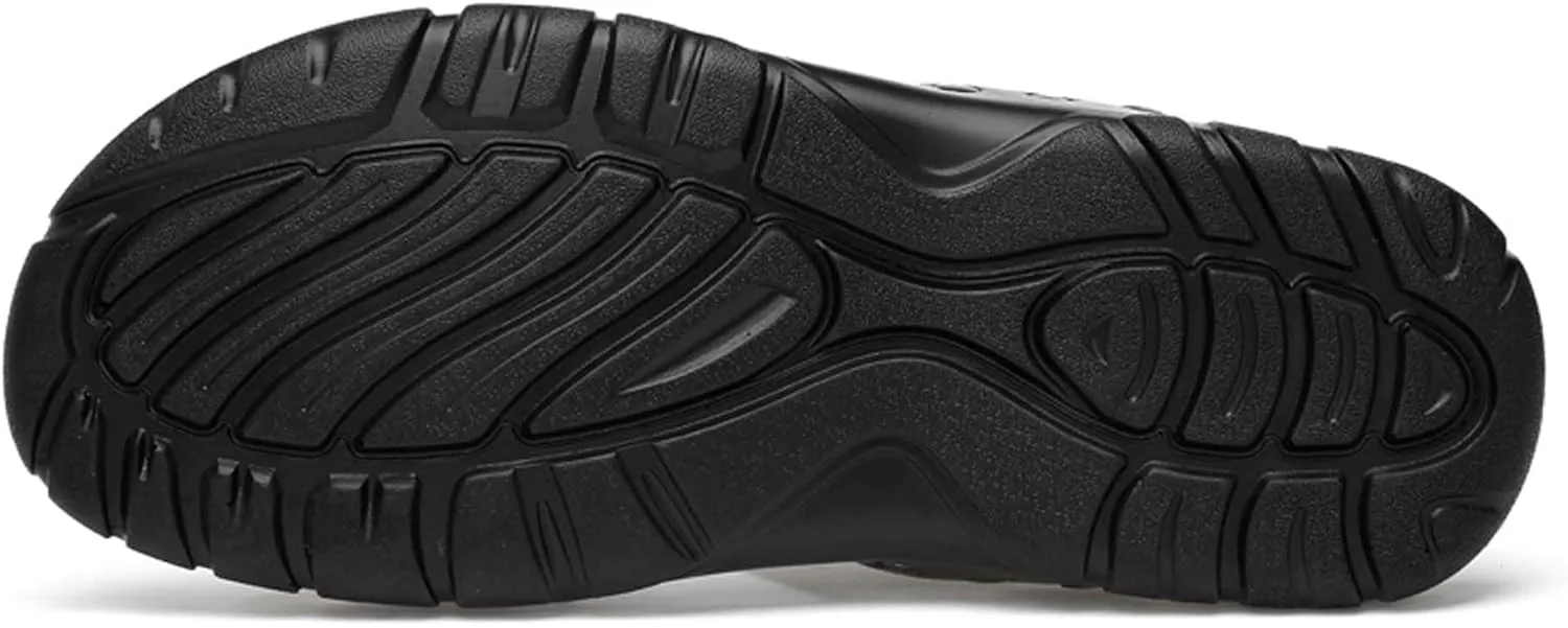 Men's Slide Sandals,Men's Beach Sandals, Men's Indoor/Outdoor Sandal Slippers，Premium Leather Slides, Comfort Fit