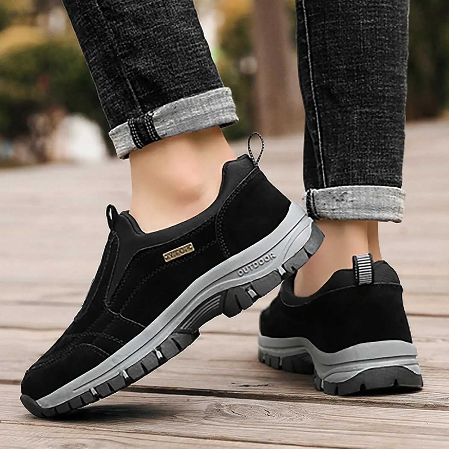 Men's Walking Shoes Waterproof Hiking Shoes Slip on Orthopedic Sneakers Outdoor Non Slip Shoes Casual Trail Shoes